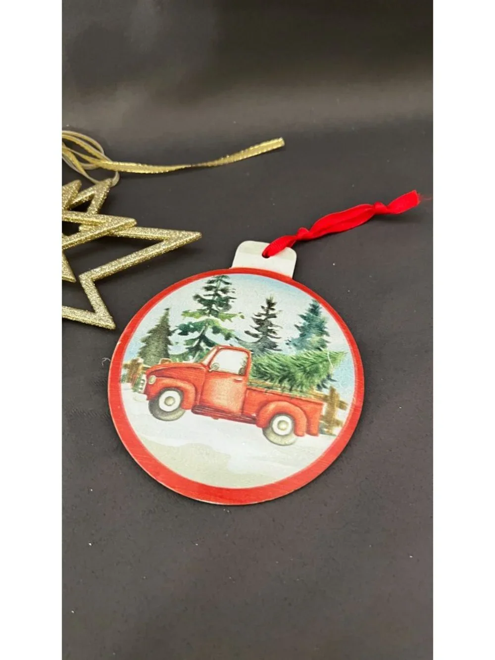 Christmas Ornament Set With Glitter Star Hot Cocoa Mug & Vintage Truck Festive H